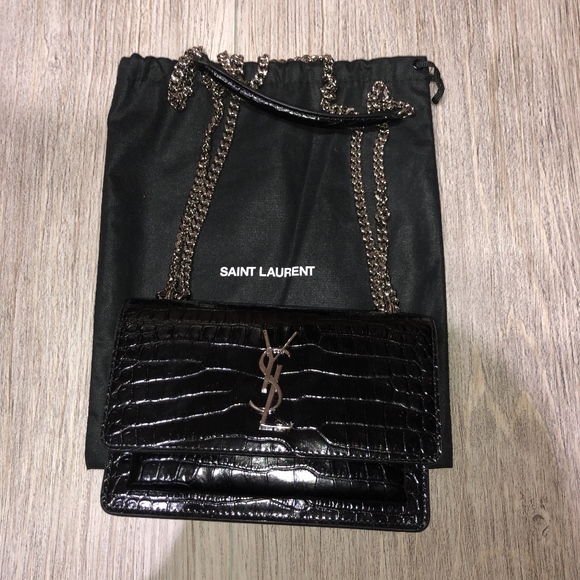 Saint Laurent Sunset Black Crocodile Chain Wallet - Picture 6 of 8